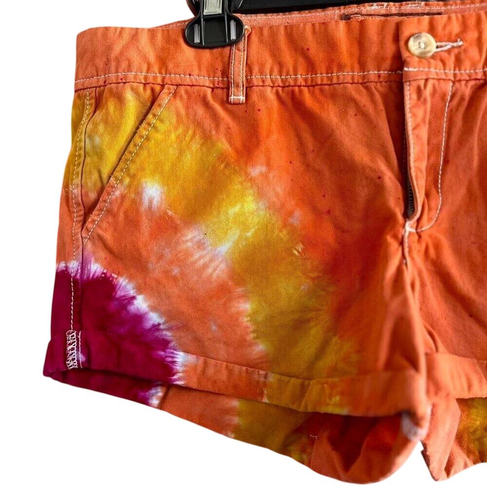 Womens Shorts Size 12 Orange Tie Dye Reworked Summer Vacation Resort Beachy Fun - Picture 3 of 8